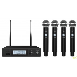 Audibax AWM 401 Sistema Inalámbrico Micrófono de Mano de 4 Canales UHF